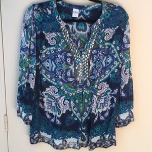 Bila hobo peasant blue floral blouse XL